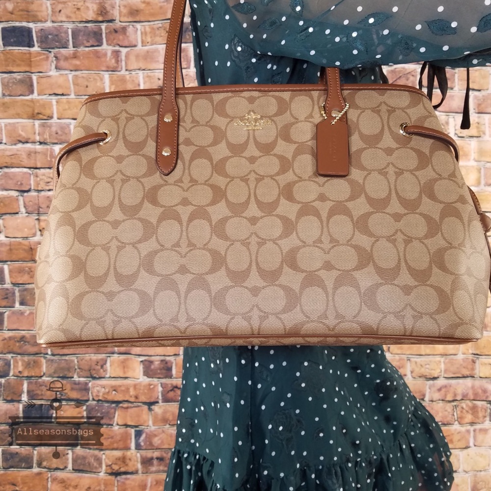 Coach signature pvc drawstring khaki brown tote - Picture 2 of 8
